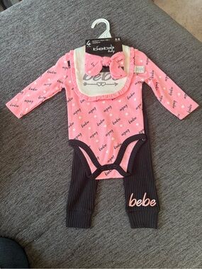 bebe Pink and Black 2-Piece with Bib & Bow
